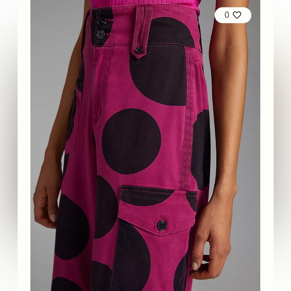 Avec Les Filles Pink and Black Polka Dot Wide-Leg Cargo Pants High Rise Medium - Picture 2 of 12